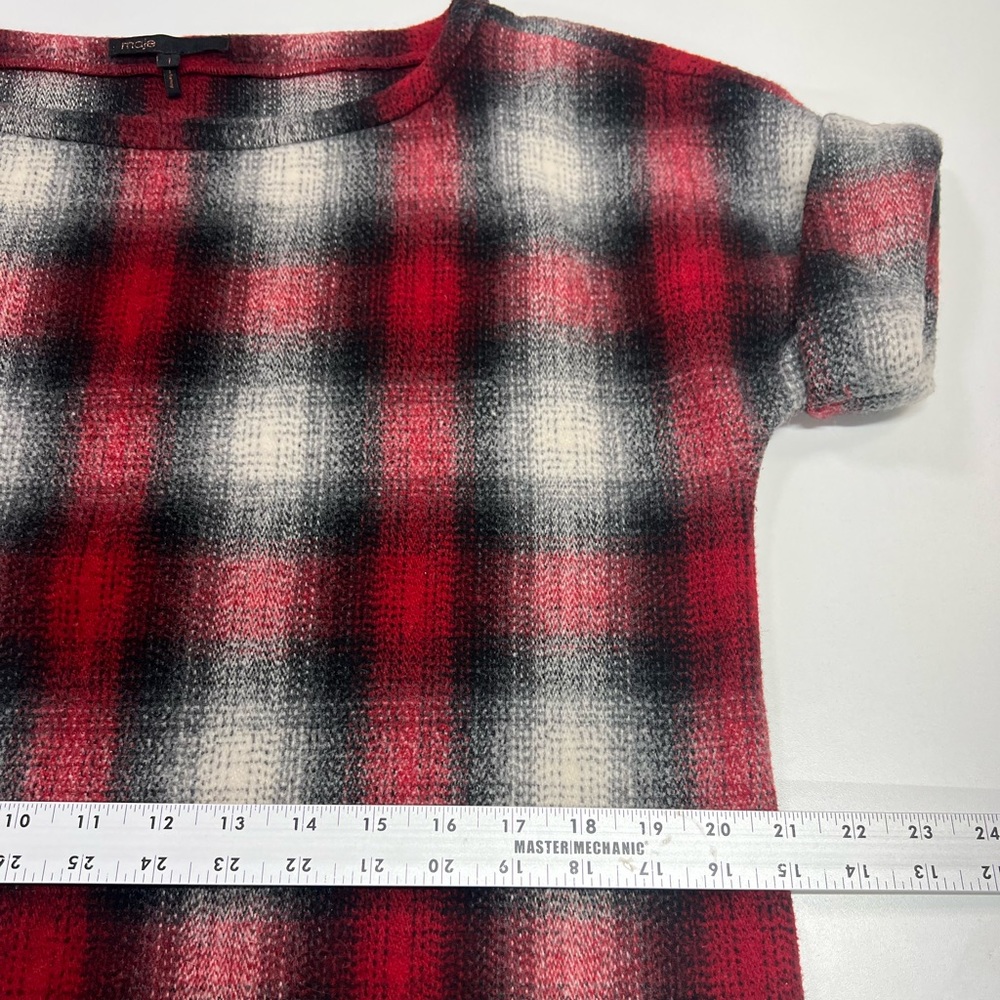 Maje Jaxine Wool Dress Jumper Red Tartan Plaid Size US Small - Picture 10 of 13
